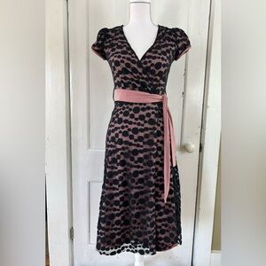 Ariella Blush and Black Lace Reversible Wrap Dress size Small